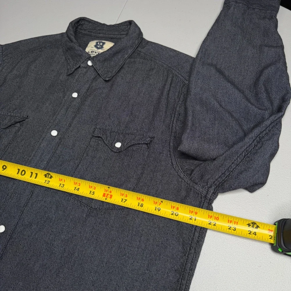 Levis Mens Large Dark Gray Pearl Snap Western Shirt Long Sleeve Cotton